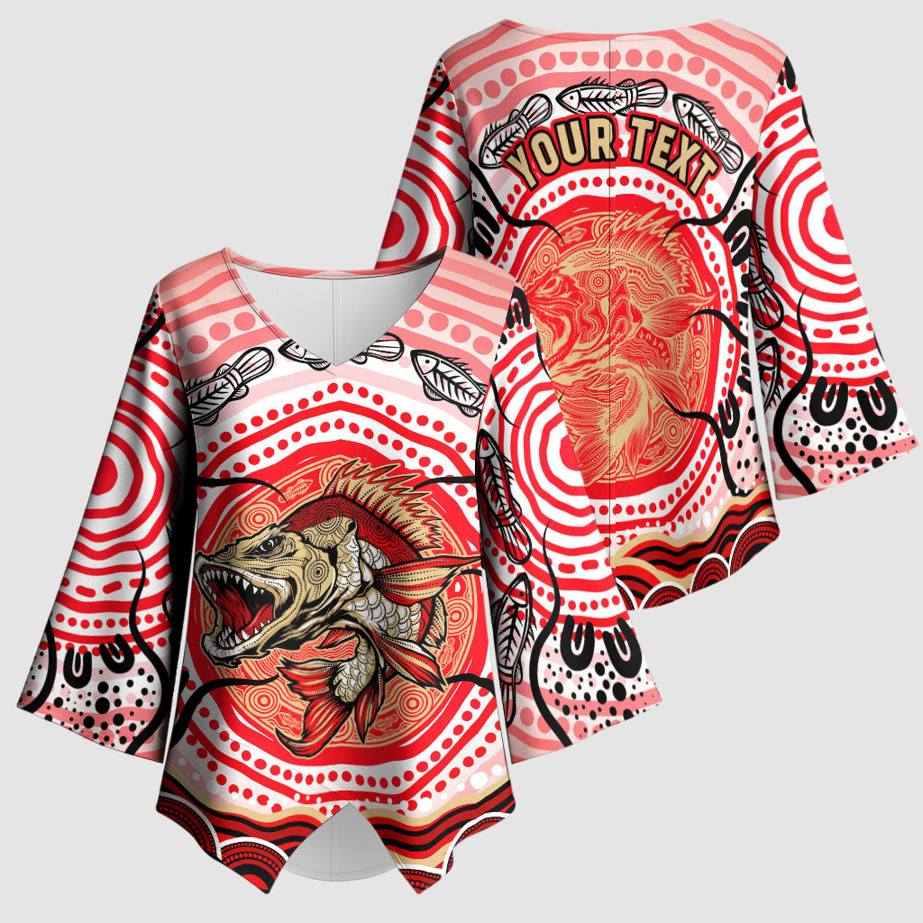 Personalised Aboriginal Barramundi Fish Kimono Sleeve Blouse Indigenous Dot Art - Dreamtime Spirit Animal