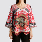 Personalised Aboriginal Barramundi Fish Kimono Sleeve Blouse Indigenous Dot Art - Dreamtime Spirit Animal
