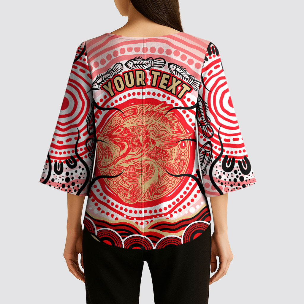 Personalised Aboriginal Barramundi Fish Kimono Sleeve Blouse Indigenous Dot Art - Dreamtime Spirit Animal