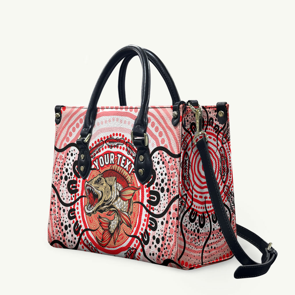 Personalised Aboriginal Barramundi Fish Leather Bag Indigenous Dot Art - Dreamtime Spirit Animal