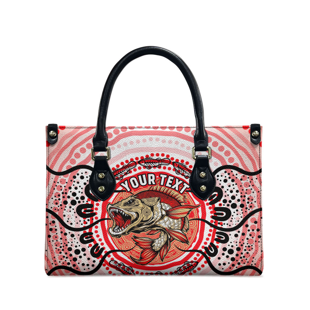 Personalised Aboriginal Barramundi Fish Leather Bag Indigenous Dot Art - Dreamtime Spirit Animal