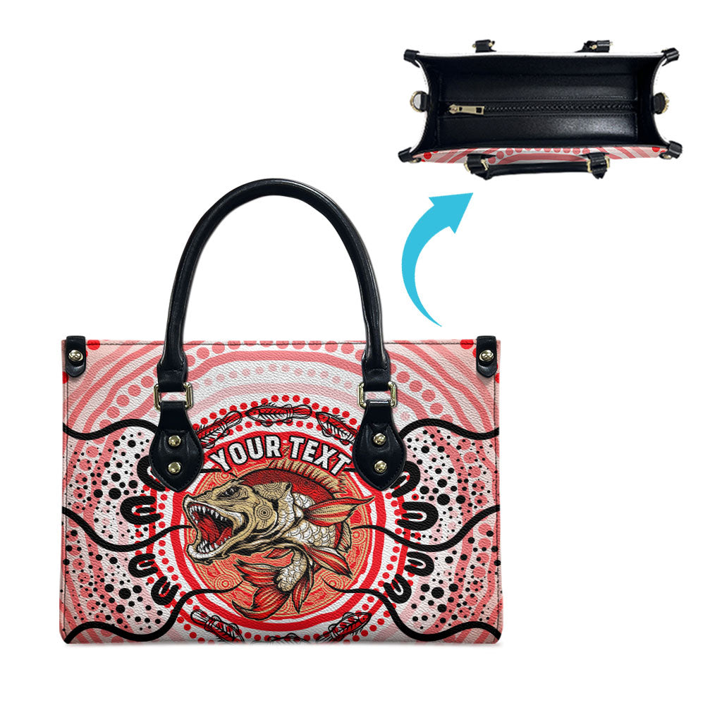 Personalised Aboriginal Barramundi Fish Leather Bag Indigenous Dot Art - Dreamtime Spirit Animal