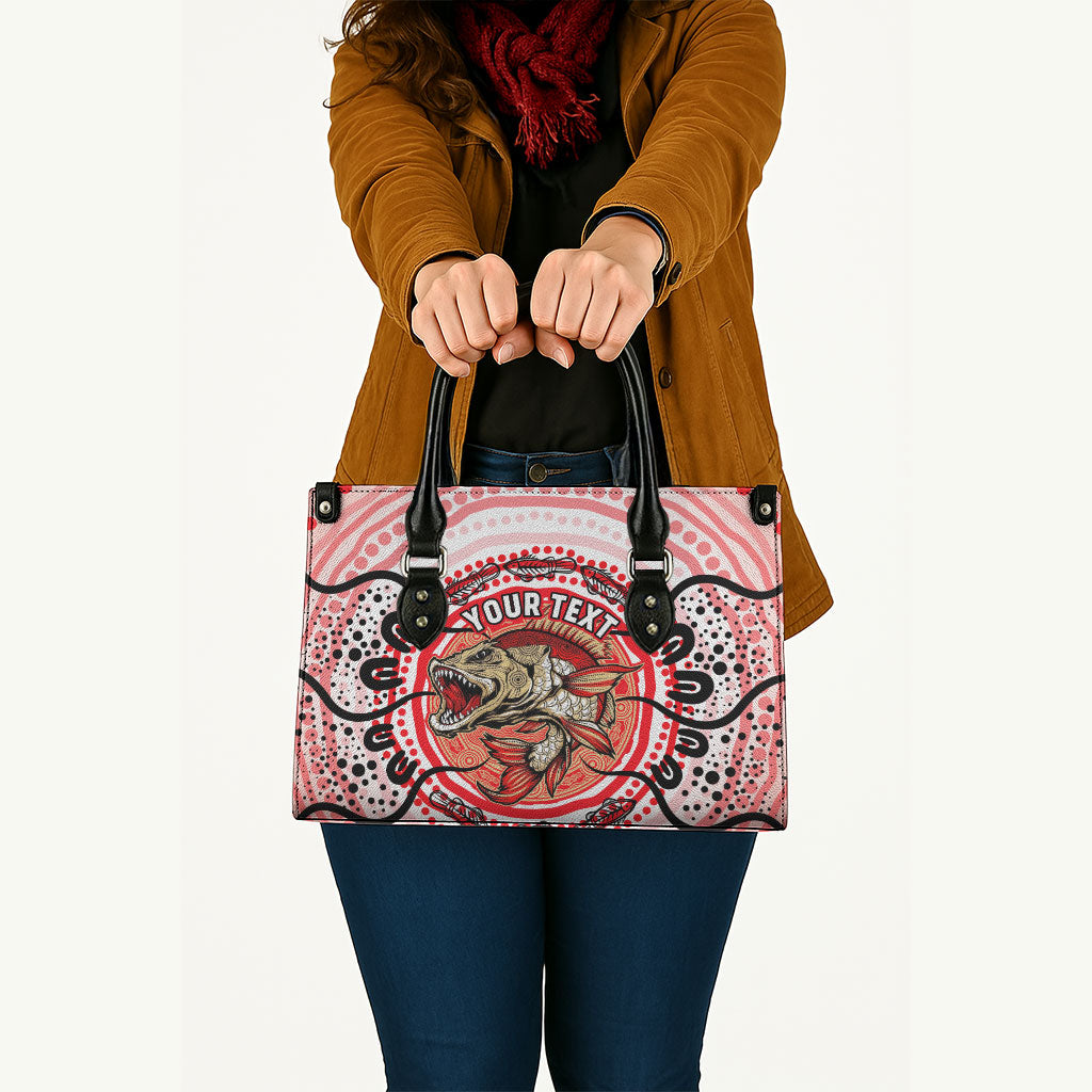 Personalised Aboriginal Barramundi Fish Leather Bag Indigenous Dot Art - Dreamtime Spirit Animal