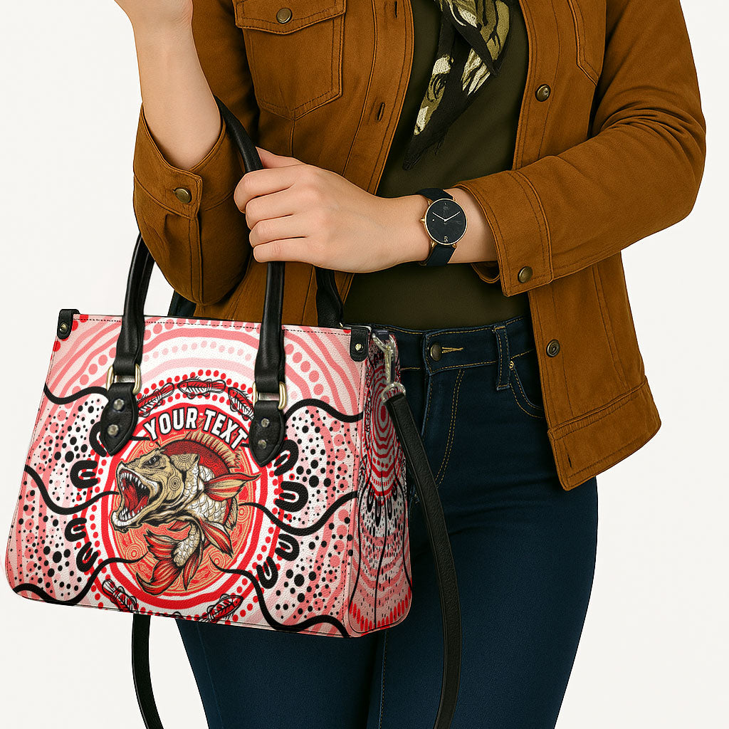 Personalised Aboriginal Barramundi Fish Leather Bag Indigenous Dot Art - Dreamtime Spirit Animal