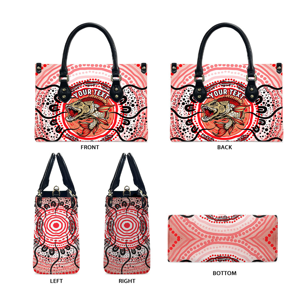 Personalised Aboriginal Barramundi Fish Leather Bag Indigenous Dot Art - Dreamtime Spirit Animal