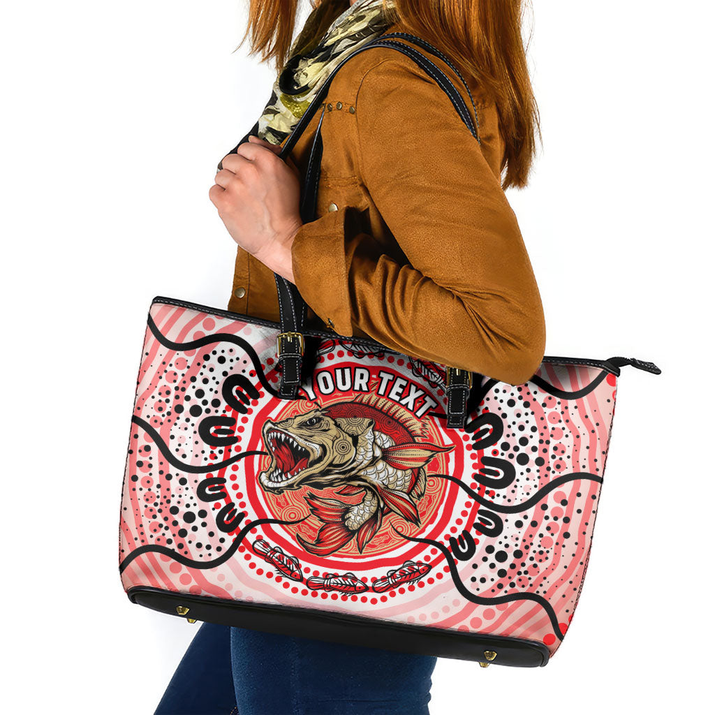 Personalised Aboriginal Barramundi Fish Leather Tote Bag Indigenous Dot Art - Dreamtime Spirit Animal