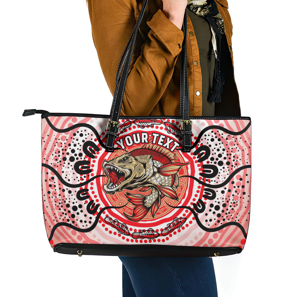 Personalised Aboriginal Barramundi Fish Leather Tote Bag Indigenous Dot Art - Dreamtime Spirit Animal