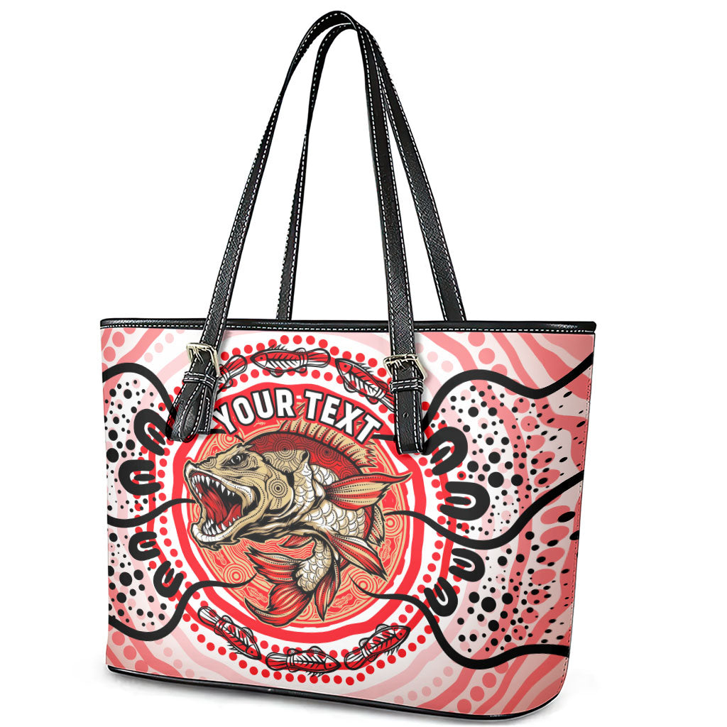Personalised Aboriginal Barramundi Fish Leather Tote Bag Indigenous Dot Art - Dreamtime Spirit Animal