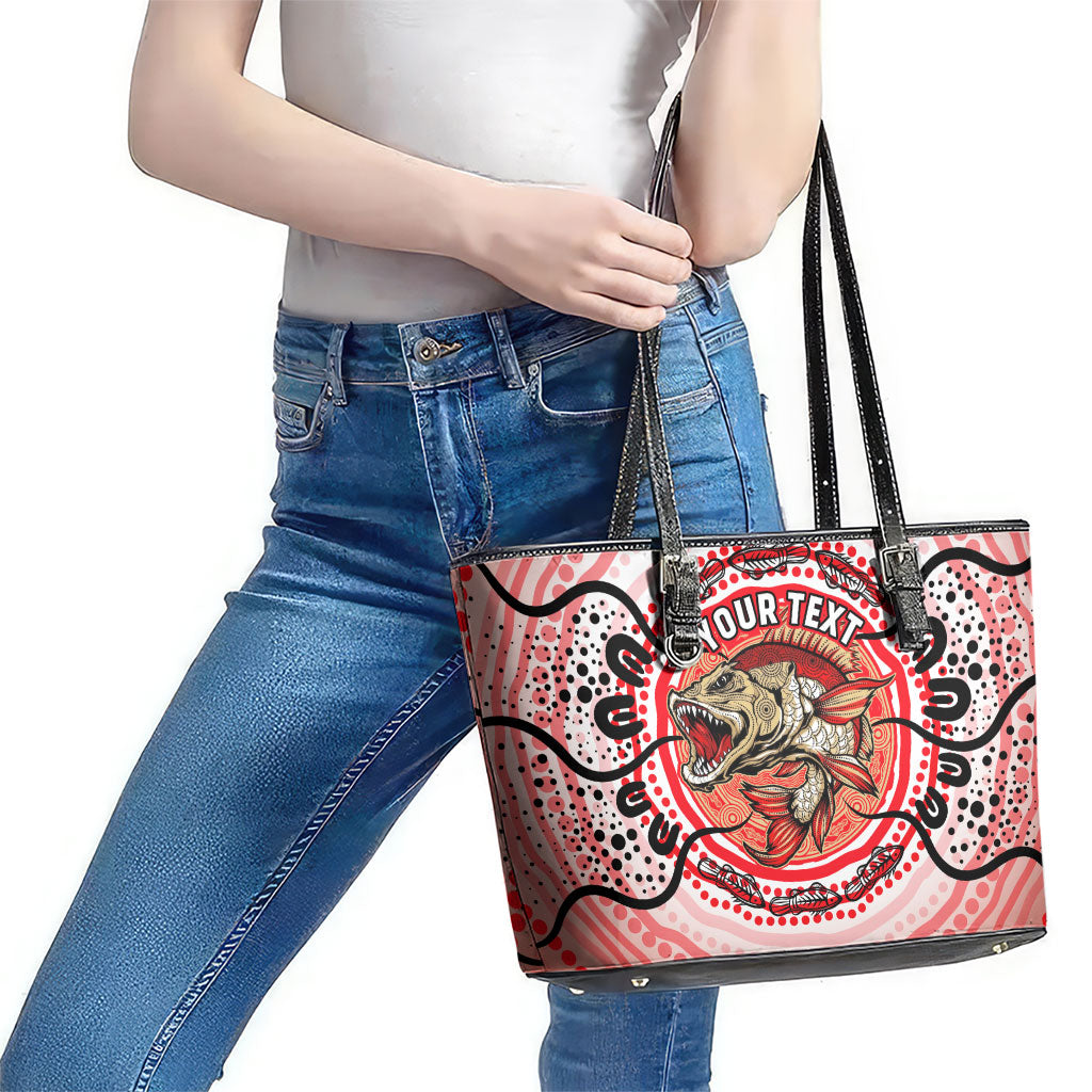 Personalised Aboriginal Barramundi Fish Leather Tote Bag Indigenous Dot Art - Dreamtime Spirit Animal