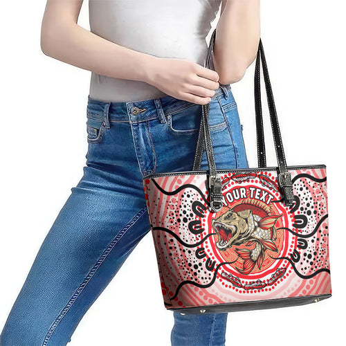 Personalised Aboriginal Barramundi Fish Leather Tote Bag Indigenous Dot Art - Dreamtime Spirit Animal