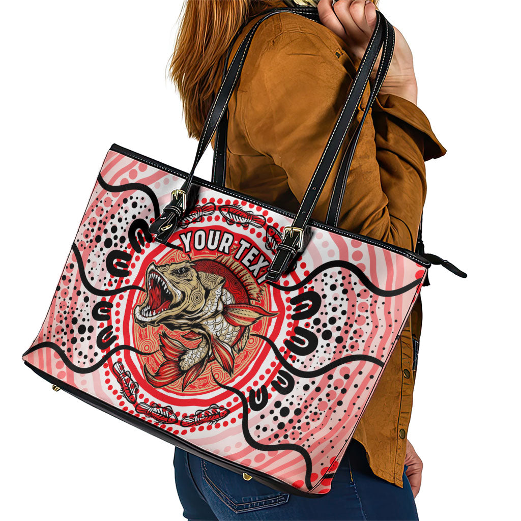 Personalised Aboriginal Barramundi Fish Leather Tote Bag Indigenous Dot Art - Dreamtime Spirit Animal