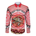 Personalised Aboriginal Barramundi Fish Long Sleeve Button Shirt Indigenous Dot Art - Dreamtime Spirit Animal