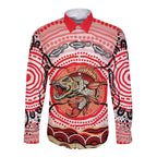 Personalised Aboriginal Barramundi Fish Long Sleeve Button Shirt Indigenous Dot Art - Dreamtime Spirit Animal