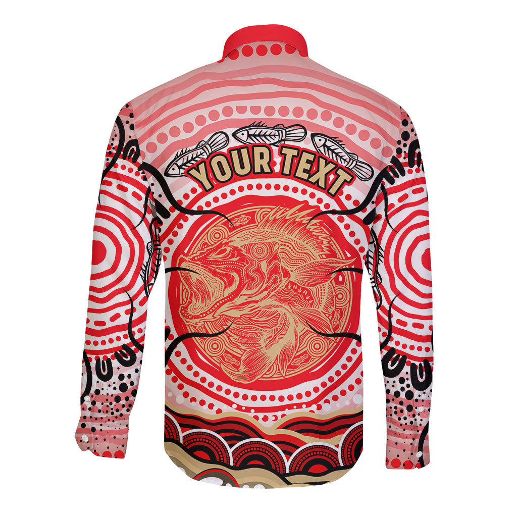 Personalised Aboriginal Barramundi Fish Long Sleeve Button Shirt Indigenous Dot Art - Dreamtime Spirit Animal