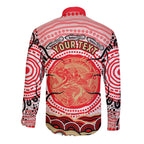 Personalised Aboriginal Barramundi Fish Long Sleeve Button Shirt Indigenous Dot Art - Dreamtime Spirit Animal