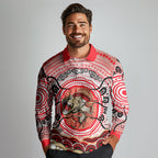 Personalised Aboriginal Barramundi Fish Long Sleeve Polo Shirt Indigenous Dot Art - Dreamtime Spirit Animal