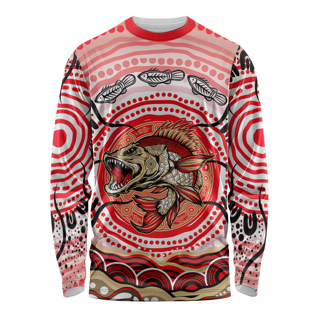 Personalised Aboriginal Barramundi Fish Long Sleeve Shirt Indigenous Dot Art - Dreamtime Spirit Animal