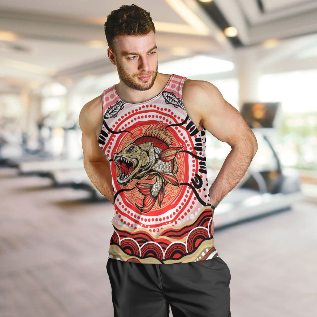 Personalised Aboriginal Barramundi Fish Men Tank Top Indigenous Dot Art - Dreamtime Spirit Animal