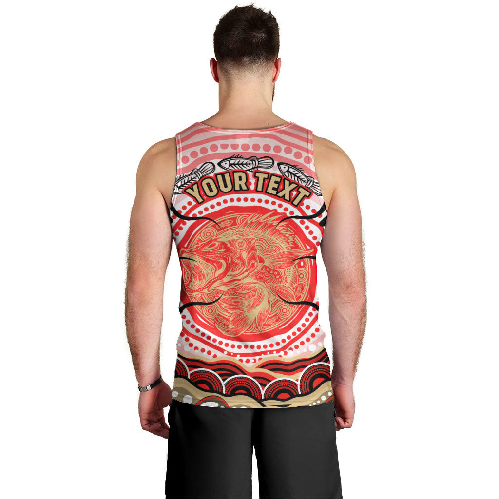 Personalised Aboriginal Barramundi Fish Men Tank Top Indigenous Dot Art - Dreamtime Spirit Animal