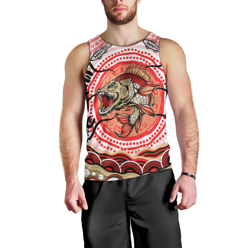 Personalised Aboriginal Barramundi Fish Men Tank Top Indigenous Dot Art - Dreamtime Spirit Animal