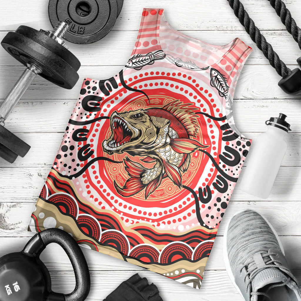 Personalised Aboriginal Barramundi Fish Men Tank Top Indigenous Dot Art - Dreamtime Spirit Animal
