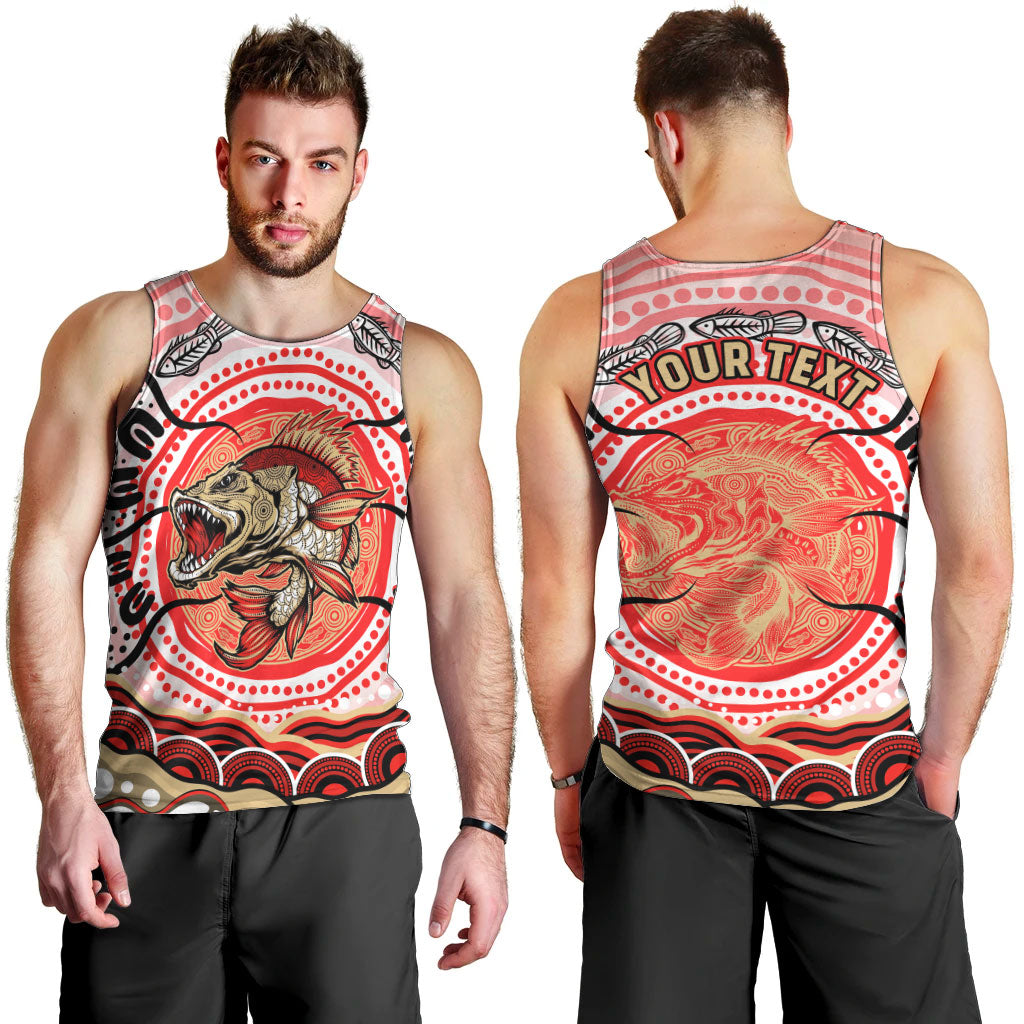 Personalised Aboriginal Barramundi Fish Men Tank Top Indigenous Dot Art - Dreamtime Spirit Animal
