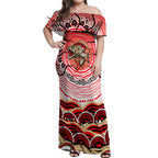 Personalised Aboriginal Barramundi Fish Off Shoulder Maxi Dress Indigenous Dot Art - Dreamtime Spirit Animal