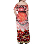 Personalised Aboriginal Barramundi Fish Off Shoulder Maxi Dress Indigenous Dot Art - Dreamtime Spirit Animal