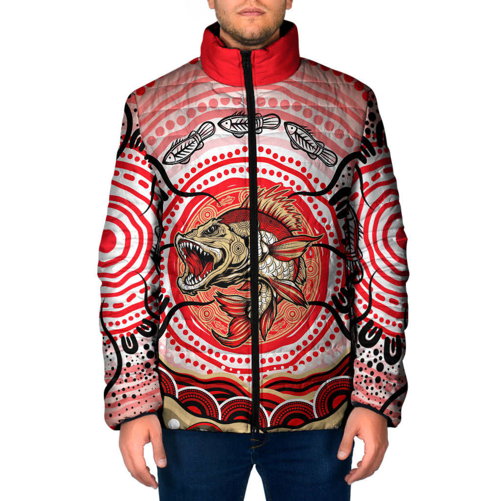 Personalised Aboriginal Barramundi Fish Padded Jacket Indigenous Dot Art - Dreamtime Spirit Animal