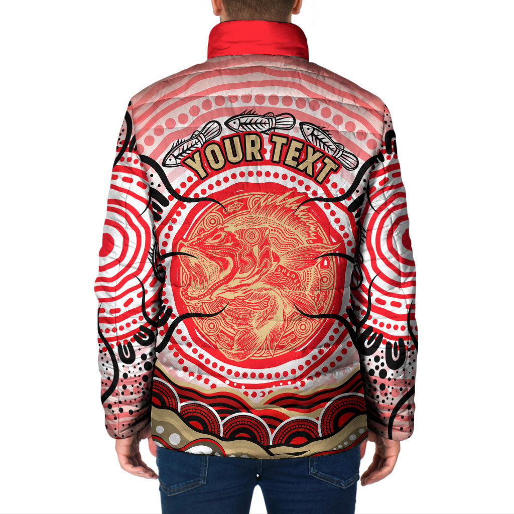 Personalised Aboriginal Barramundi Fish Padded Jacket Indigenous Dot Art - Dreamtime Spirit Animal