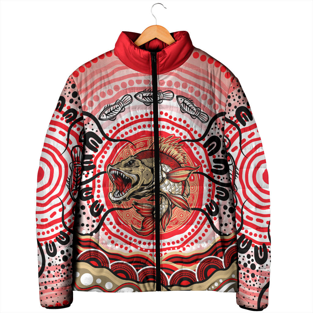Personalised Aboriginal Barramundi Fish Padded Jacket Indigenous Dot Art - Dreamtime Spirit Animal