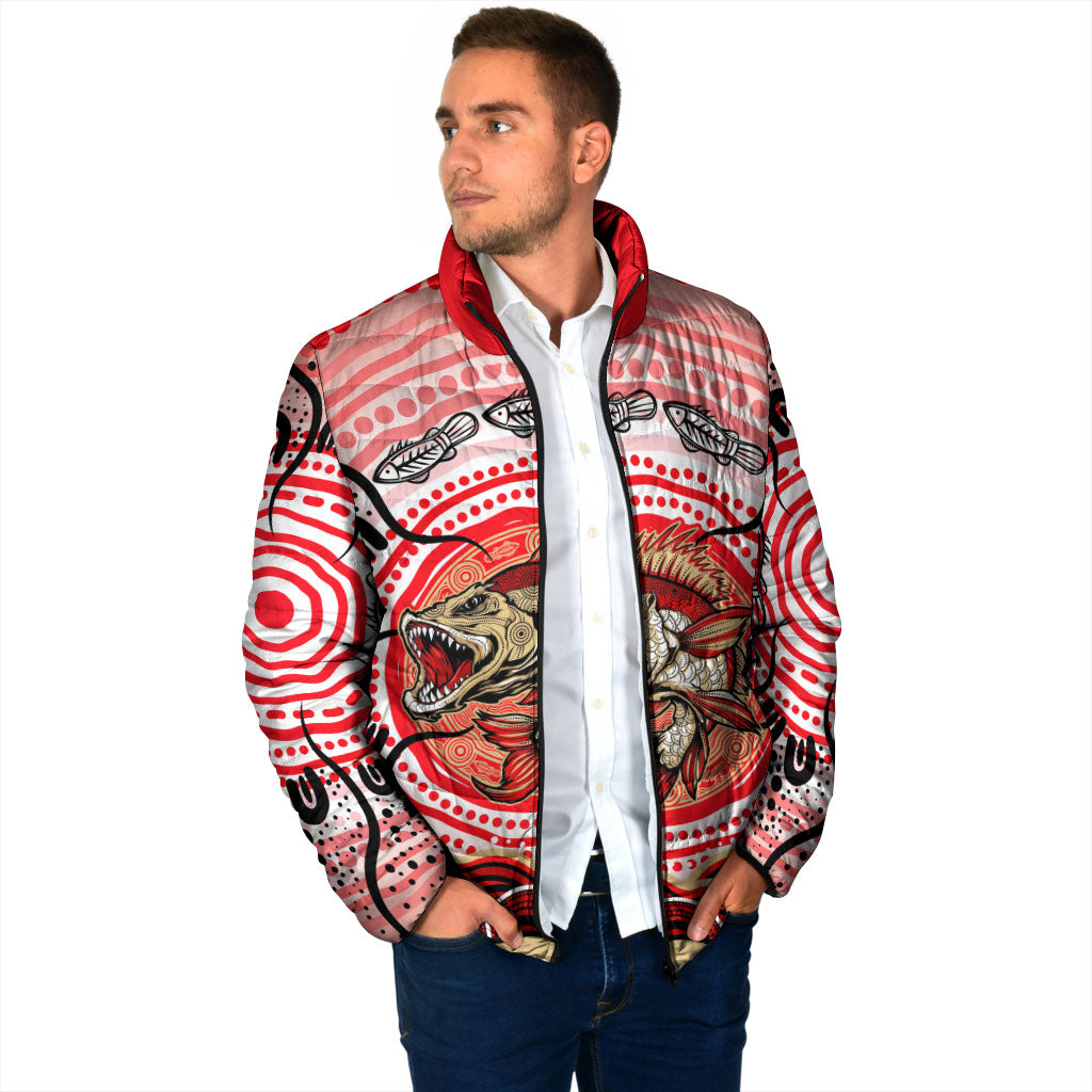 Personalised Aboriginal Barramundi Fish Padded Jacket Indigenous Dot Art - Dreamtime Spirit Animal