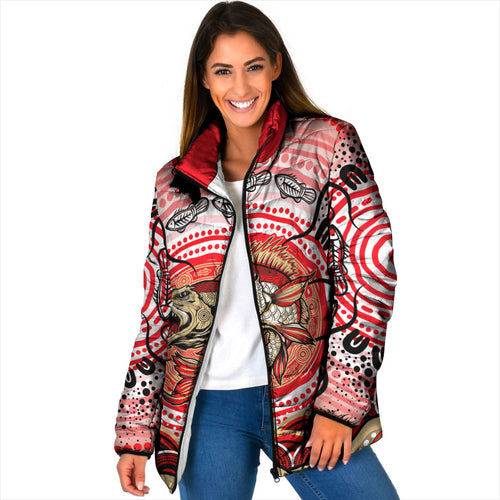 Personalised Aboriginal Barramundi Fish Padded Jacket Indigenous Dot Art - Dreamtime Spirit Animal