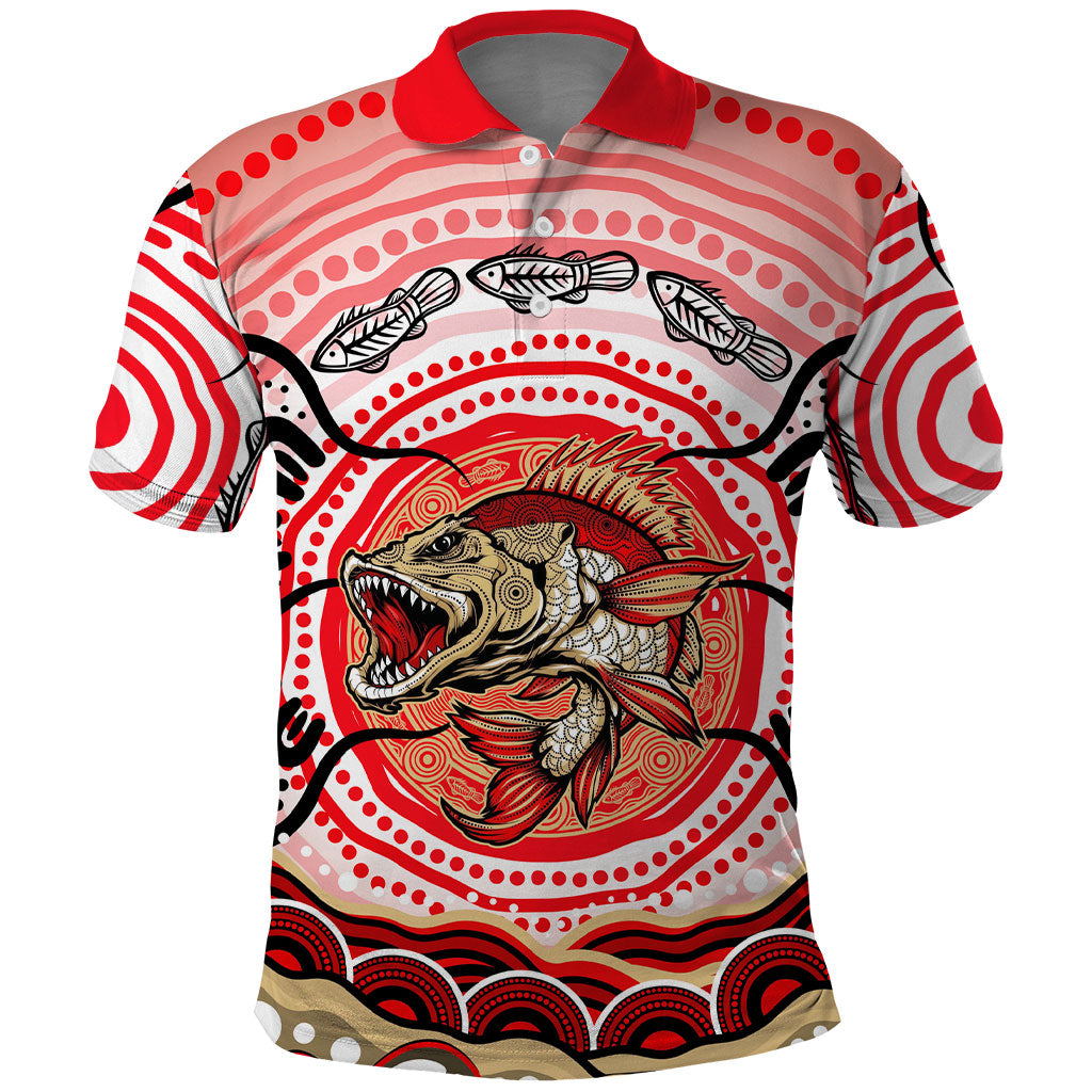 Personalised Aboriginal Barramundi Fish Polo Shirt Indigenous Dot Art - Dreamtime Spirit Animal