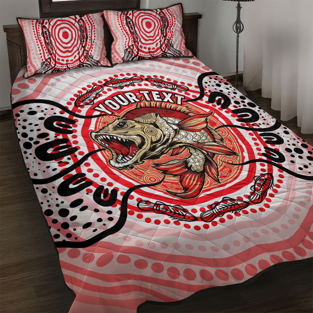 Personalised Aboriginal Barramundi Fish Quilt Bed Set Indigenous Dot Art - Dreamtime Spirit Animal