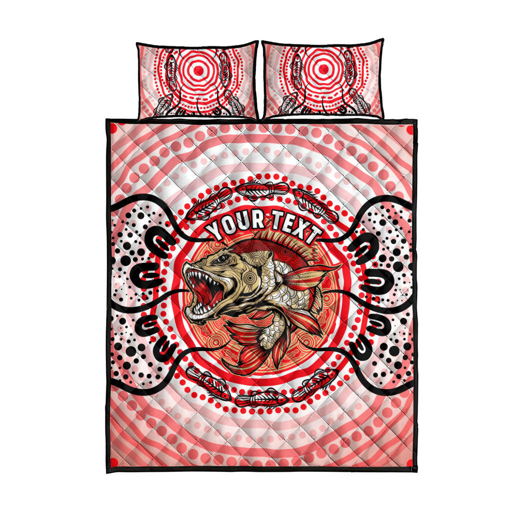 Personalised Aboriginal Barramundi Fish Quilt Bed Set Indigenous Dot Art - Dreamtime Spirit Animal