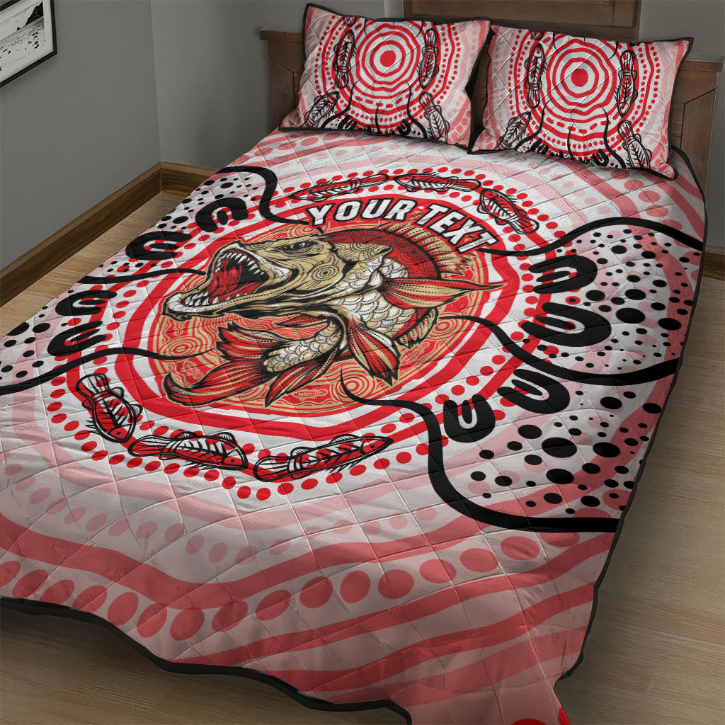 Personalised Aboriginal Barramundi Fish Quilt Bed Set Indigenous Dot Art - Dreamtime Spirit Animal