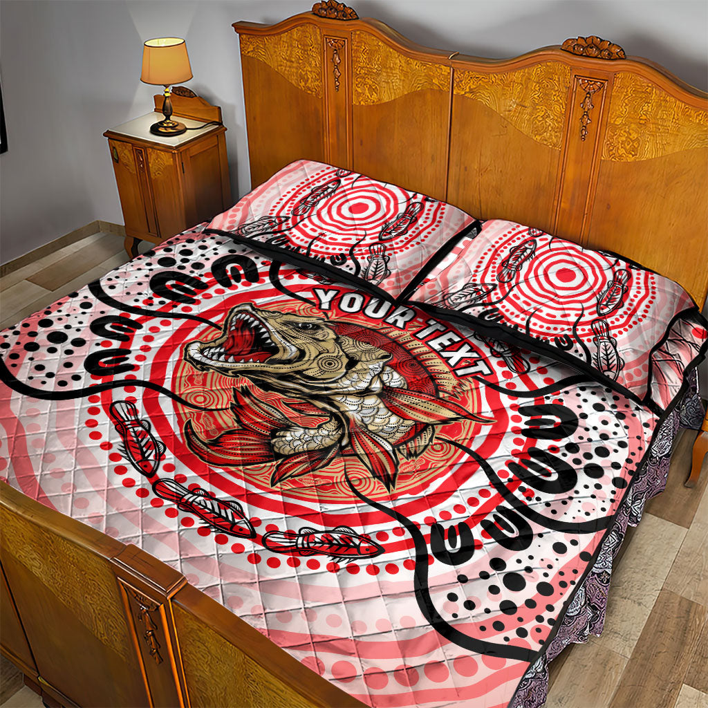 Personalised Aboriginal Barramundi Fish Quilt Bed Set Indigenous Dot Art - Dreamtime Spirit Animal