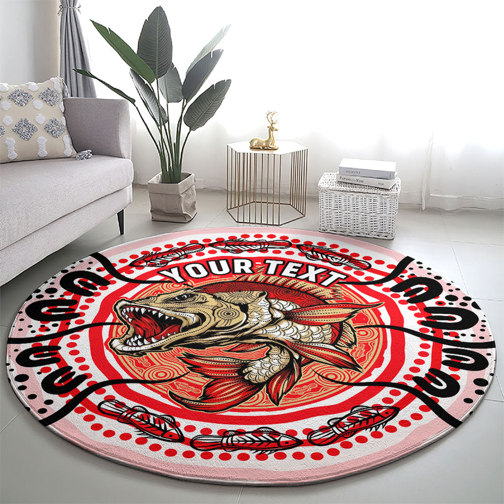 Personalised Aboriginal Barramundi Fish Round Carpet Indigenous Dot Art - Dreamtime Spirit Animal