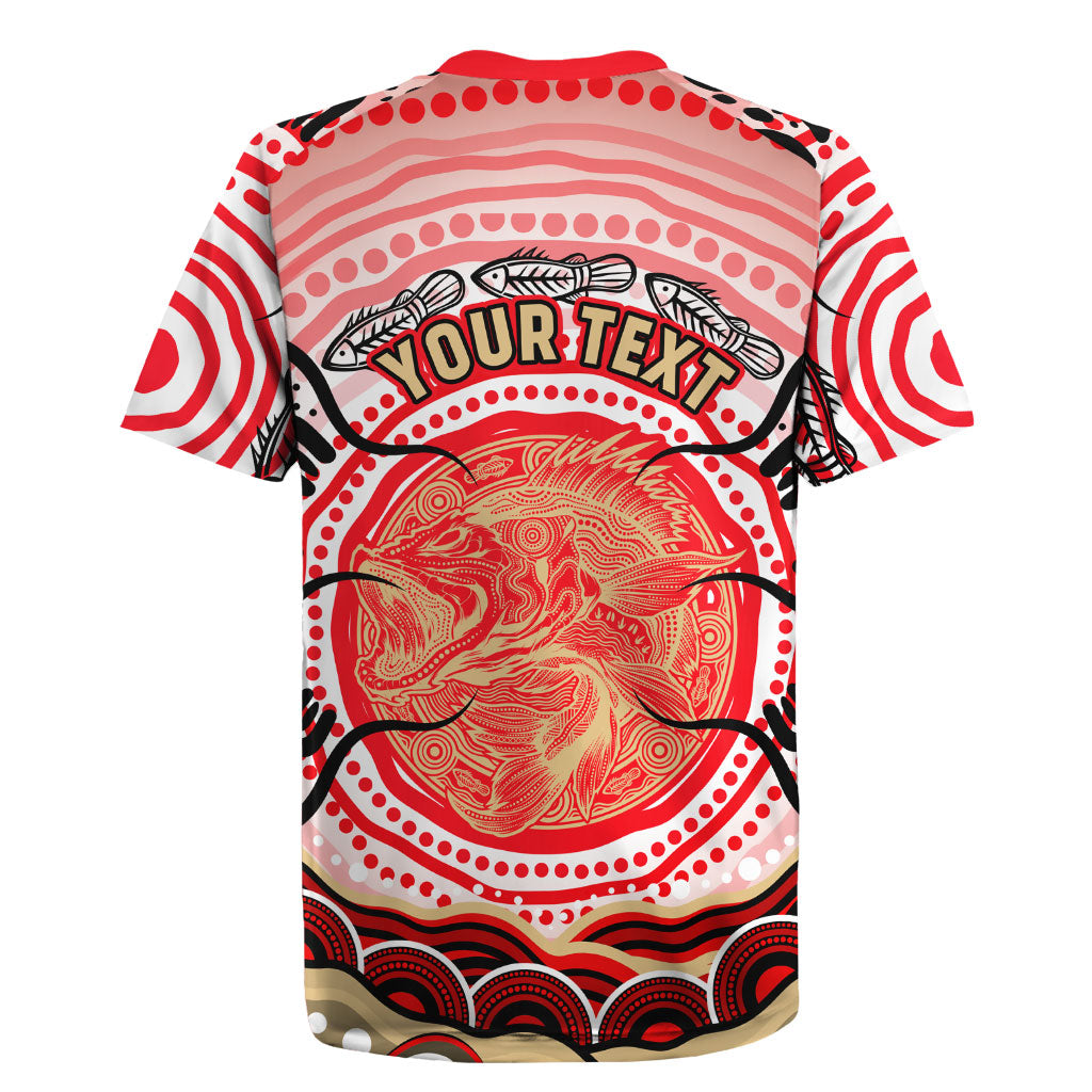 Personalised Aboriginal Barramundi Fish Rugby Jersey Indigenous Dot Art - Dreamtime Spirit Animal
