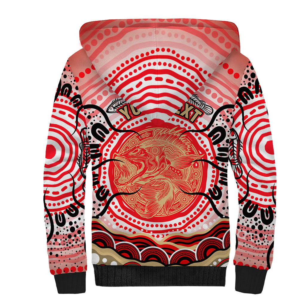 Personalised Aboriginal Barramundi Fish Sherpa Hoodie Indigenous Dot Art - Dreamtime Spirit Animal
