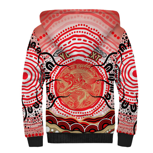 Personalised Aboriginal Barramundi Fish Sherpa Hoodie Indigenous Dot Art - Dreamtime Spirit Animal