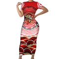 Personalised Aboriginal Barramundi Fish Short Sleeve Bodycon Dress Indigenous Dot Art - Dreamtime Spirit Animal