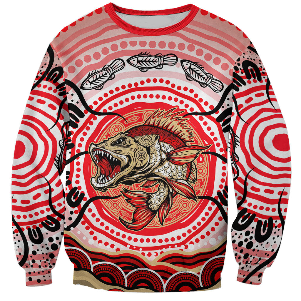 Personalised Aboriginal Barramundi Fish Sweatshirt Indigenous Dot Art - Dreamtime Spirit Animal