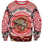 Personalised Aboriginal Barramundi Fish Sweatshirt Indigenous Dot Art - Dreamtime Spirit Animal