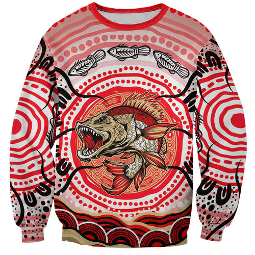 Personalised Aboriginal Barramundi Fish Sweatshirt Indigenous Dot Art - Dreamtime Spirit Animal