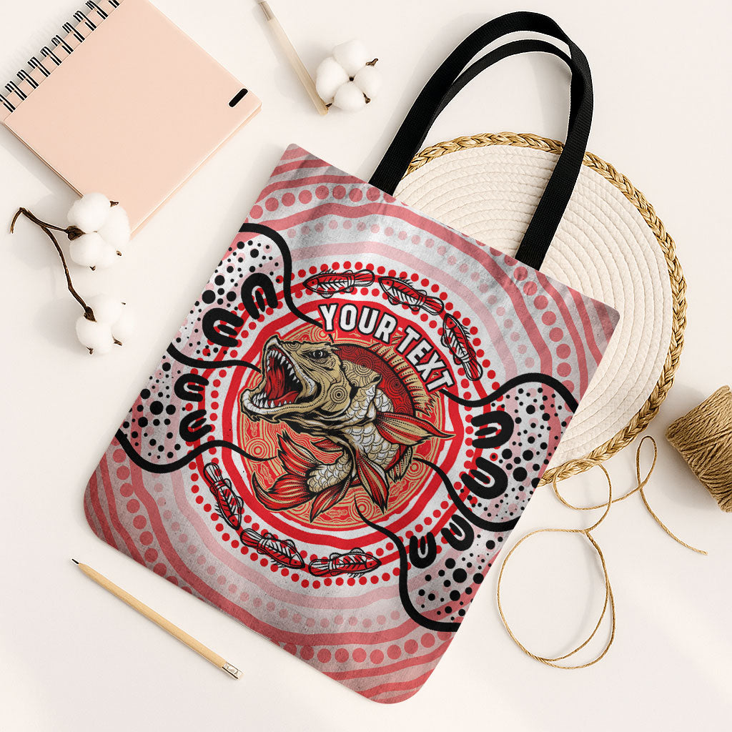 Personalised Aboriginal Barramundi Fish Tote Bag Indigenous Dot Art - Dreamtime Spirit Animal