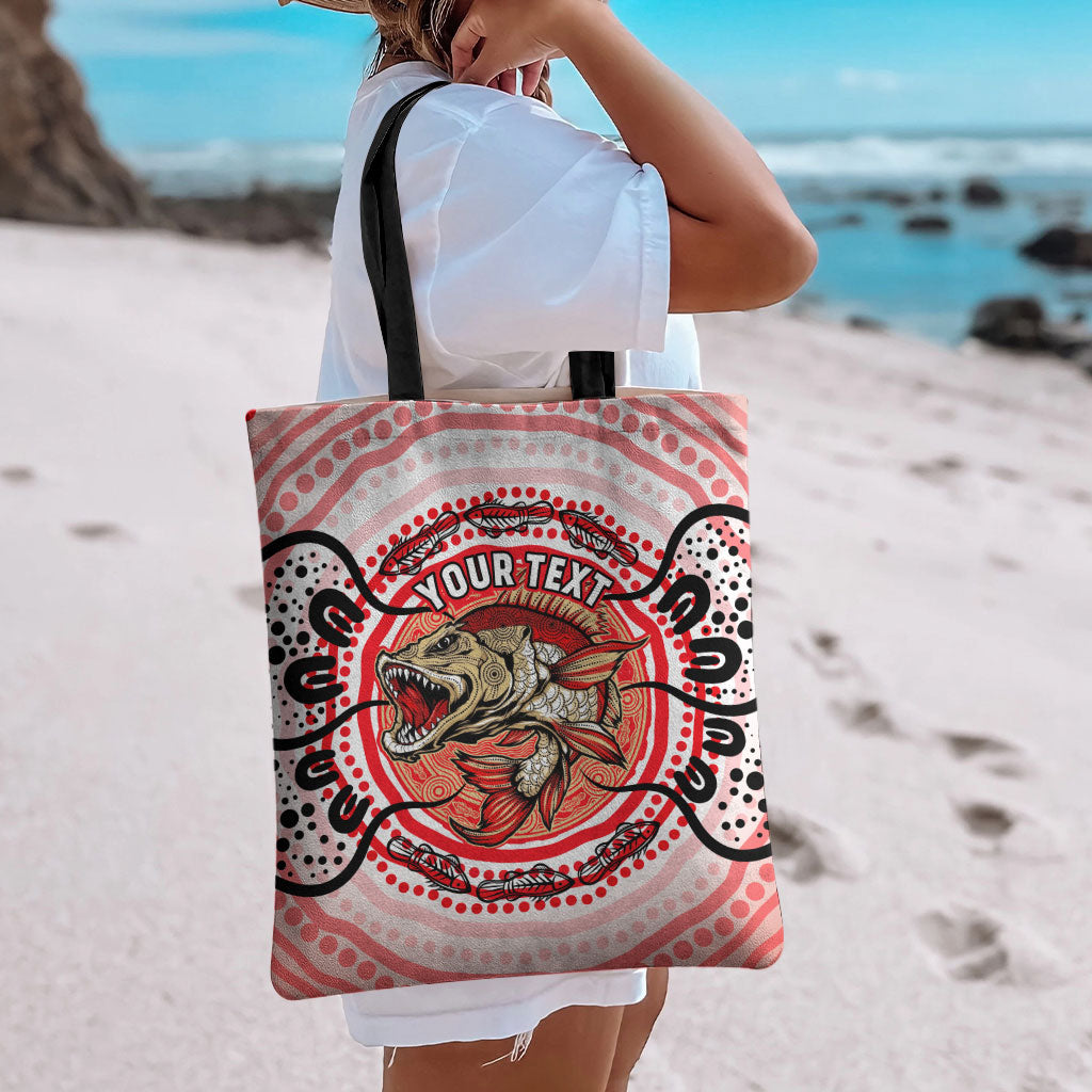 Personalised Aboriginal Barramundi Fish Tote Bag Indigenous Dot Art - Dreamtime Spirit Animal