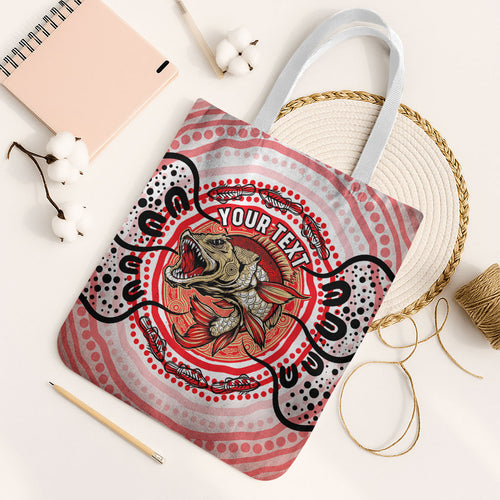 Personalised Aboriginal Barramundi Fish Tote Bag Indigenous Dot Art - Dreamtime Spirit Animal