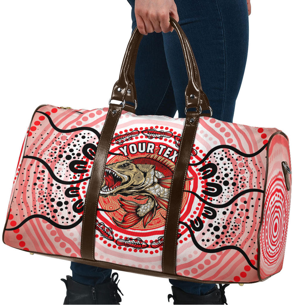 Personalised Aboriginal Barramundi Fish Travel Bag Indigenous Dot Art - Dreamtime Spirit Animal